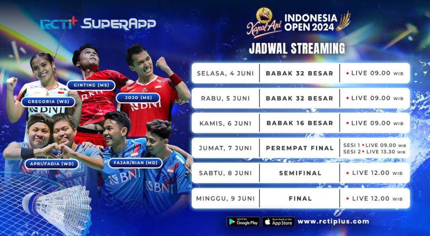 Dukung Perwakilan Indonesia di Indonesia Open 2024, Ini Jadwalnya!